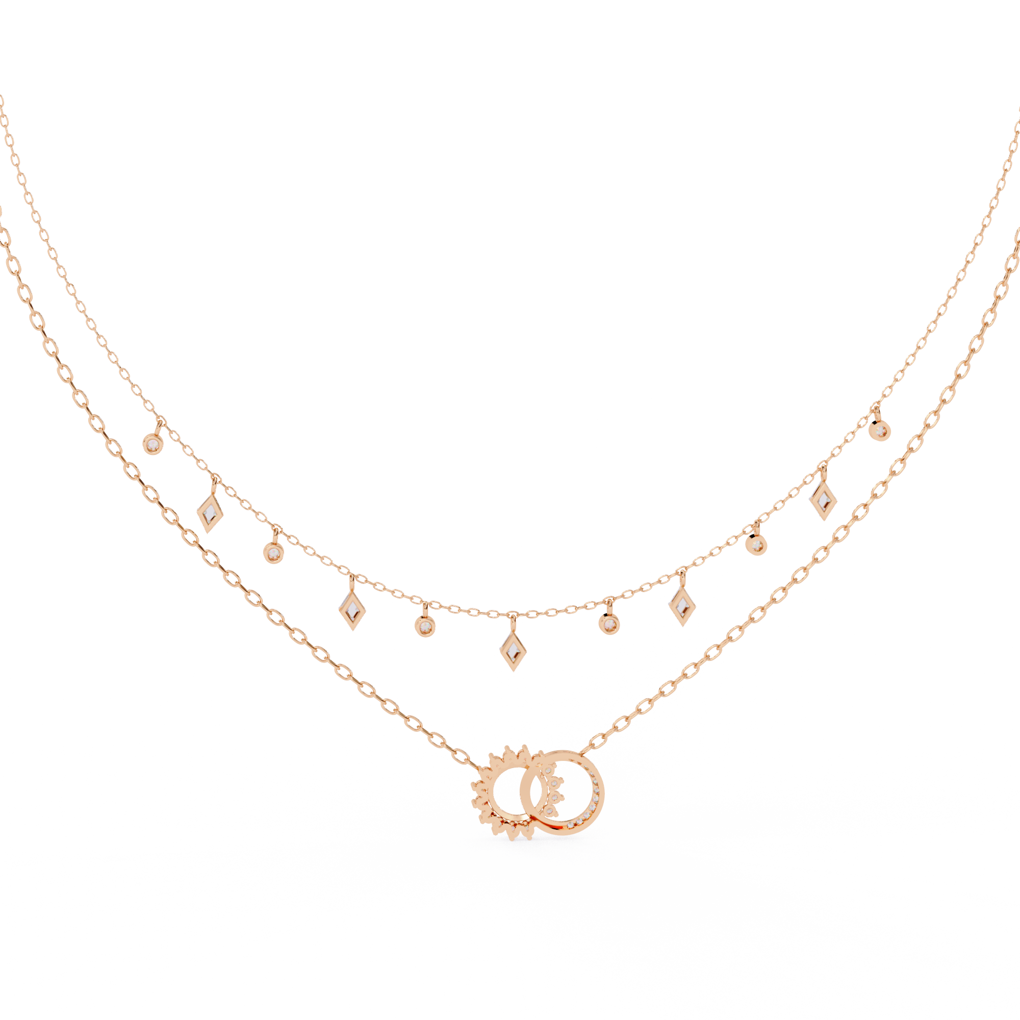 Solitairekart 0.28ct Double Chain Diamond Dangle Necklace-HI Color, VS-SI Clarity